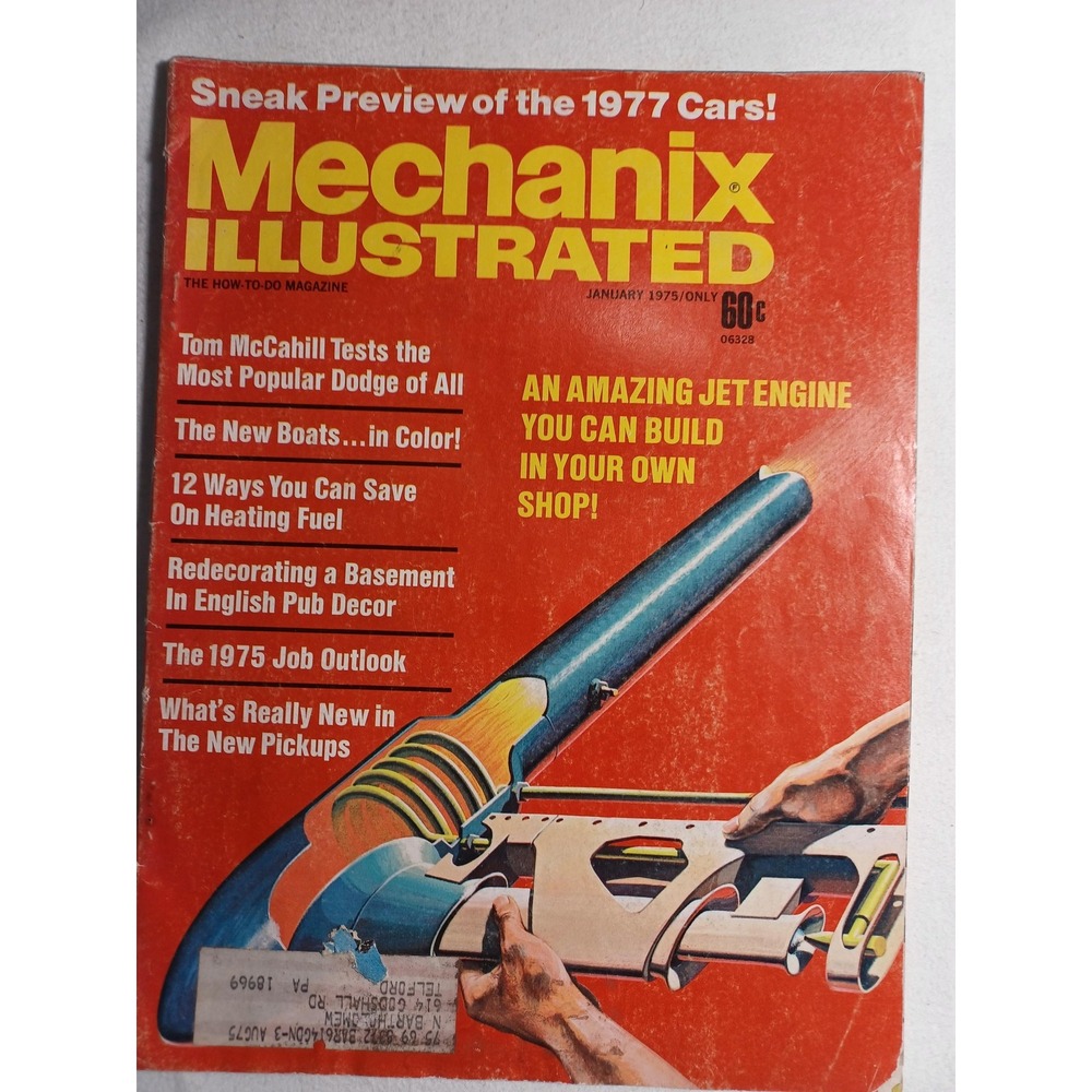 Vintage 1975 Mechanix Illustrated Magazine January Preview 1977 Cars Jet Engine